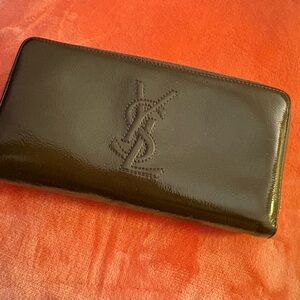 YSL  Yves Saint Laurent wallet Grey 
Patent Leather.